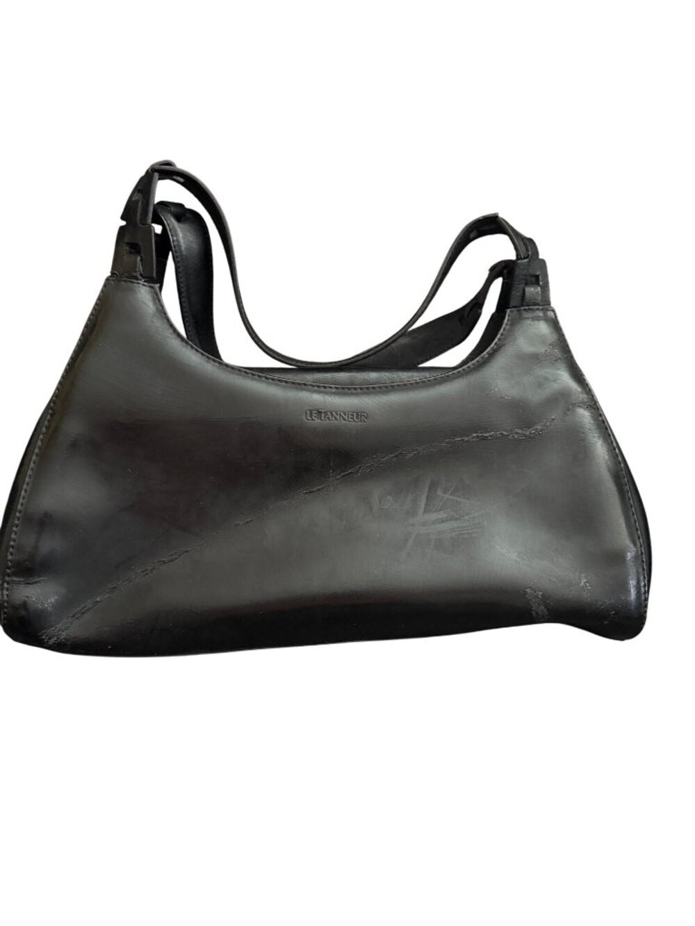 Le Tanneur Black Leather Shoulder Bag Hobo Tote Handmade France